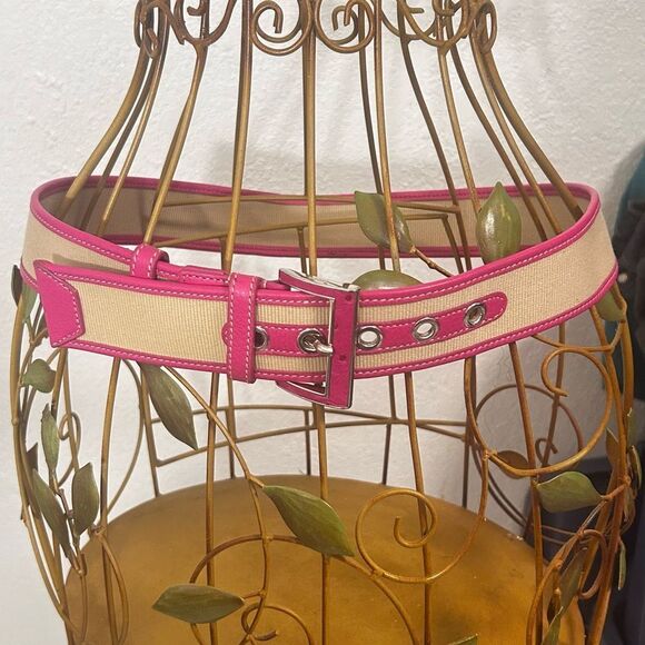 Prada Women's Belt Size 90/36 – Pink & Tan Canvas Leather – Made in Italy 1C3150 - Picture 2 of 8